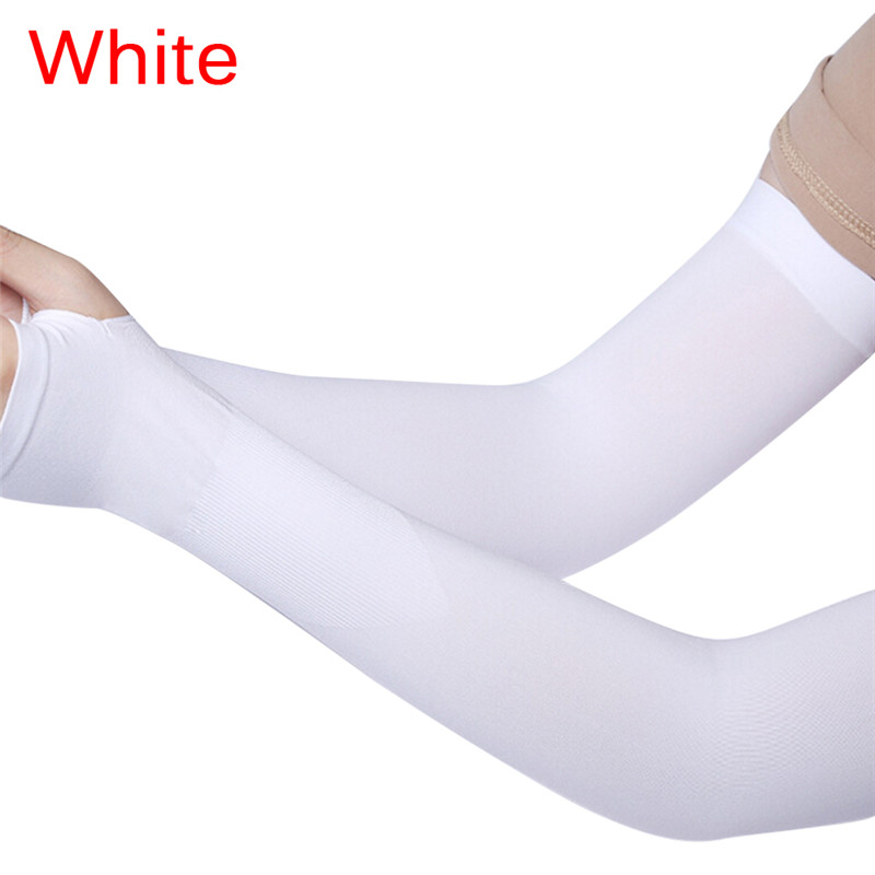 1Pair Sun Hand Protection Long Gloves Women Sunscreen Anti-UV Arm Warmer Half Finger Cotton Long Fingerless Gloves Cuff: White
