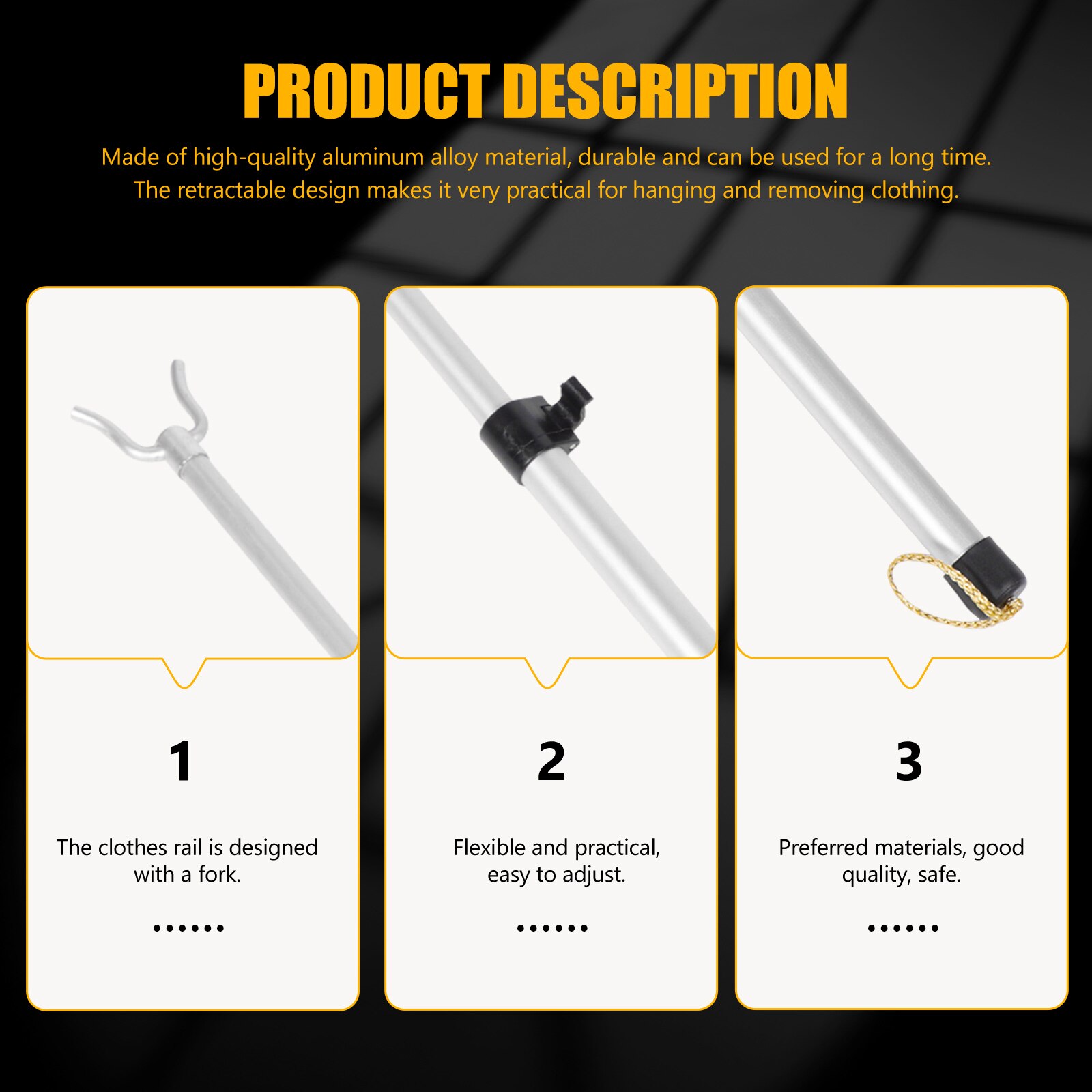 1PC Aluminium Alloy Telescopic Handle Clothing Hook Pole for Clothesline