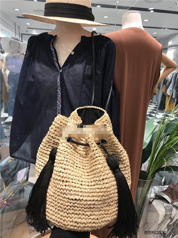 Neue Vielzahl Quaste Eine Schulter Stroh Tasche Einfache Freizeit Eimer Gewebt Strand Tasche Geldbörsen und Handtaschen Modische Geldbörsen