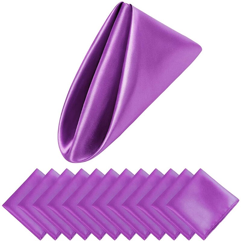 Y1UU 12Pcs 50cm Table Napkins Cloth Square Satin Fabric Napkin Pocket Handkerchief for Wedding Birthday Home Party Hotel: Purple