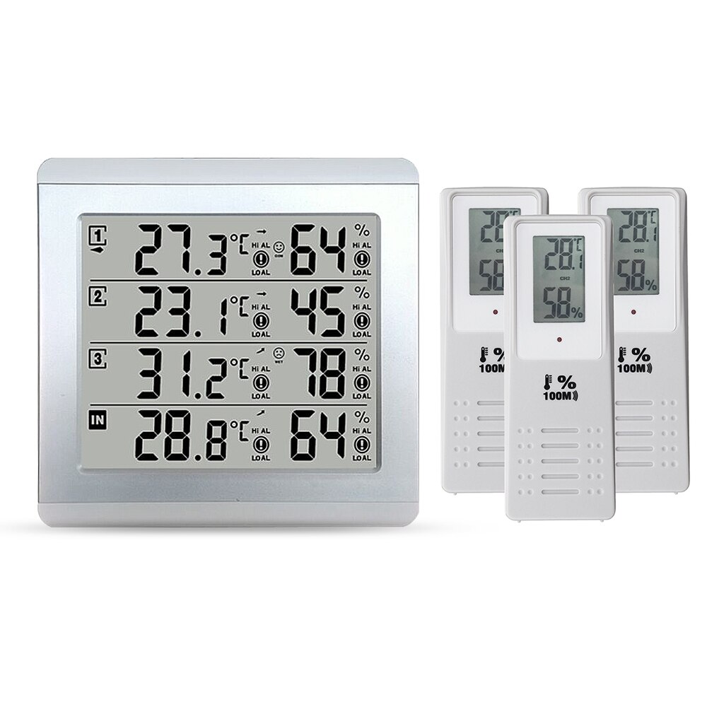 Väderstation termometer c/f värde display larm temperatur mätare station tester w / 3 utomhus inomhus trådlös sensor