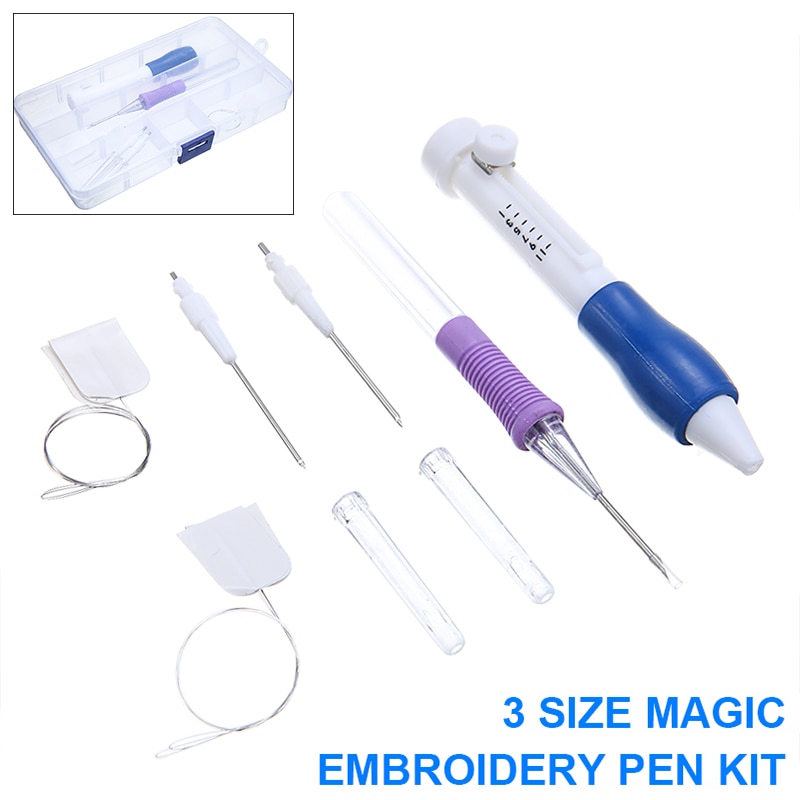 3 Size Magic Embroidery Pen Kit Crafts Punch Knitting Needles Sewing Accessories Russian Punch Needle Stitching With Storage Box