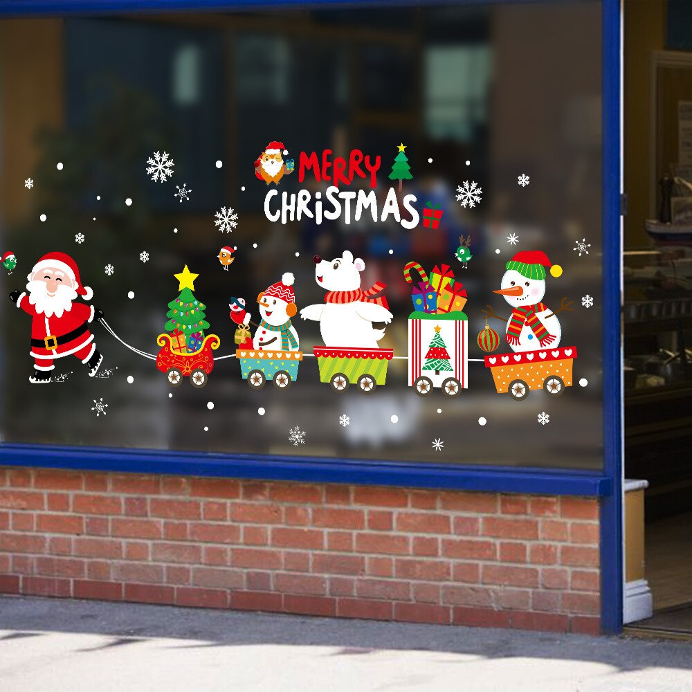 Santa Claus train window decoration store glass door self adhesive traceless wall sticker wallpaper