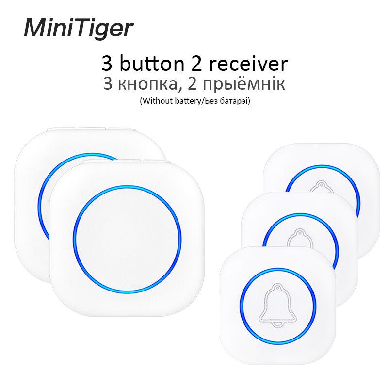 Minitiger Wireless Doorbell Welcome bell Intelligent Home Door bell Alarm Smart Doorbell doorbell ring Waterproof Button: 3 button 2 receiver