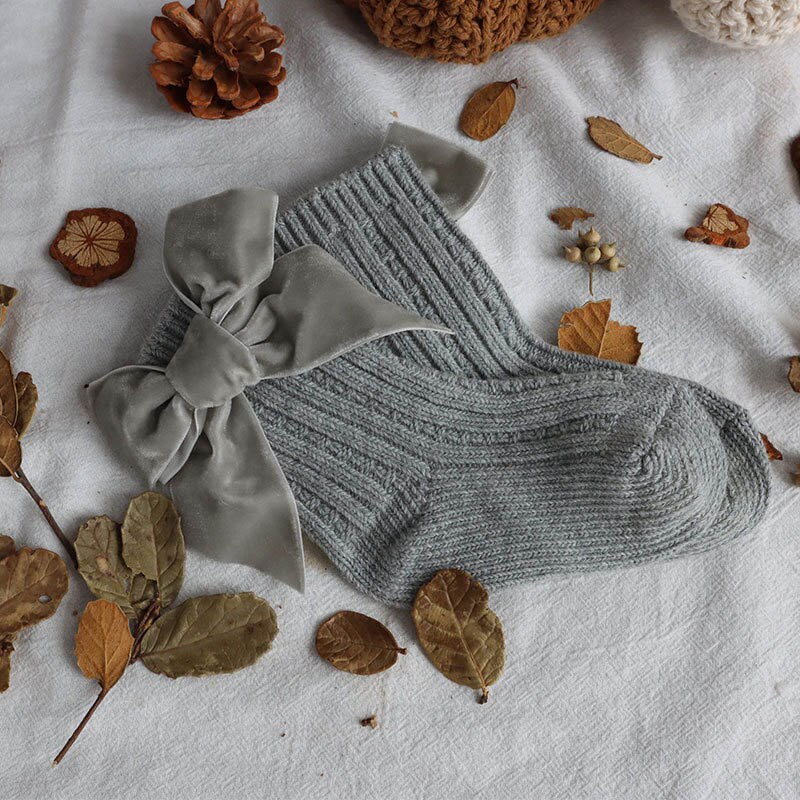 Primavera autum bebê meias com arco grande algodão quente cor sólida da criança bebê menina meias presente de ano novo: gray