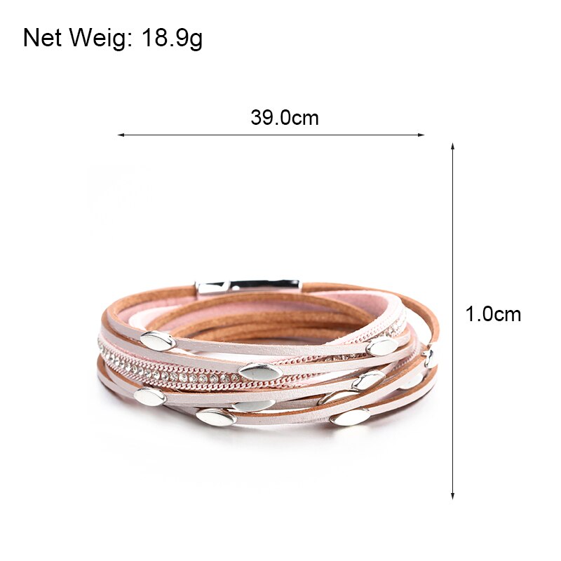 Flashbuy Multilayer Leather Leaf Bracelet For Women Unisex Jewelry Rhinestones Alloy Charm Leather Bohemia Wrap Bracelets