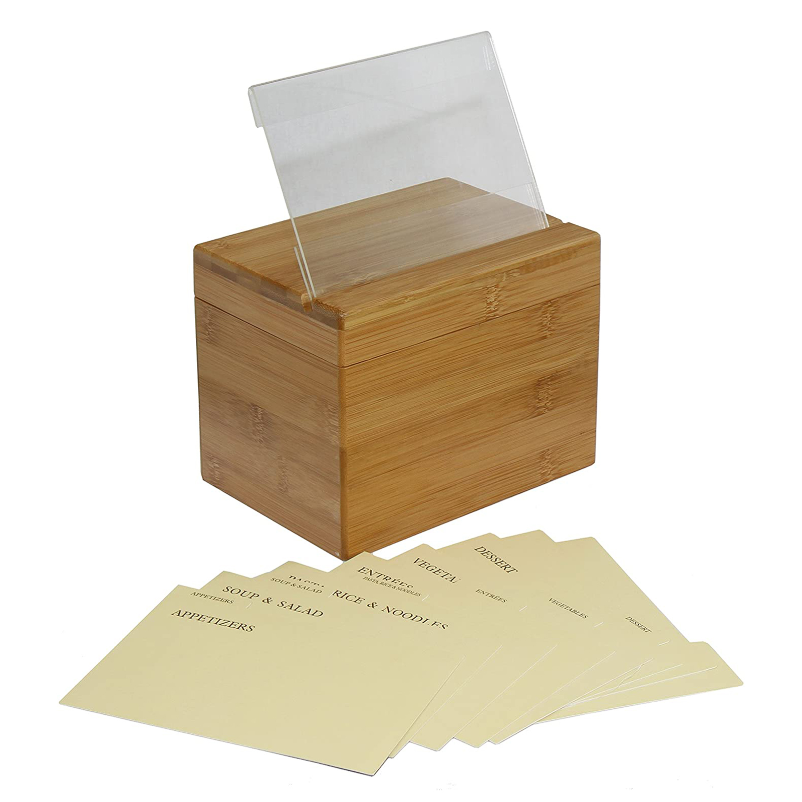 Recipe Storage Box Set Bamboo Recipe Box Wooden Recipe Box With Divider For Kitchen Home Storage: Default Title