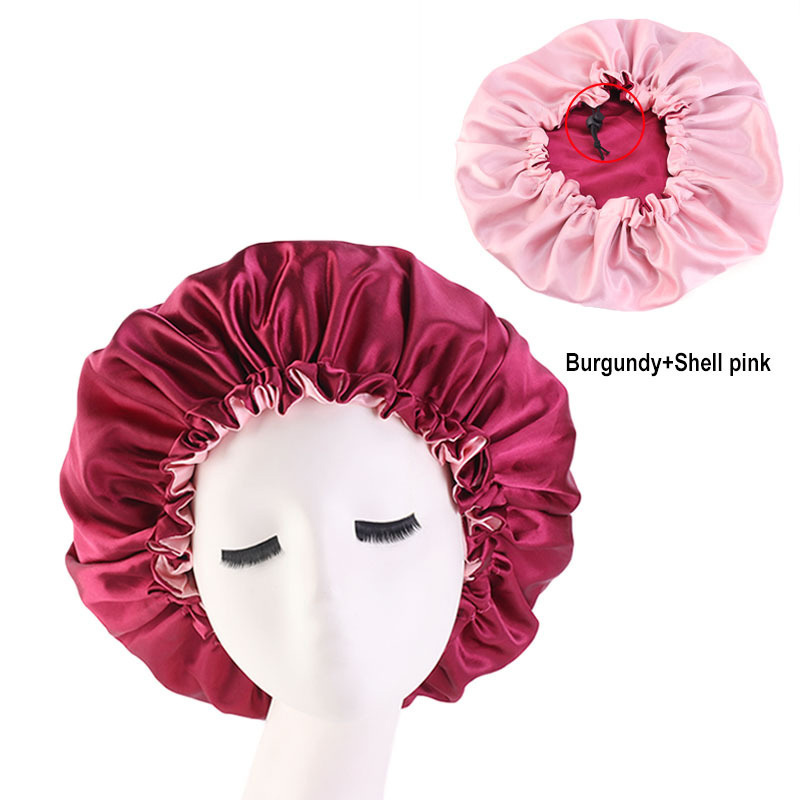 Reversible Satin Hair Bonnets Caps Women Double Layer Adjust Sleep Night Headwear Cover Hat For Curly Hair Styling Accessories: Burgundy