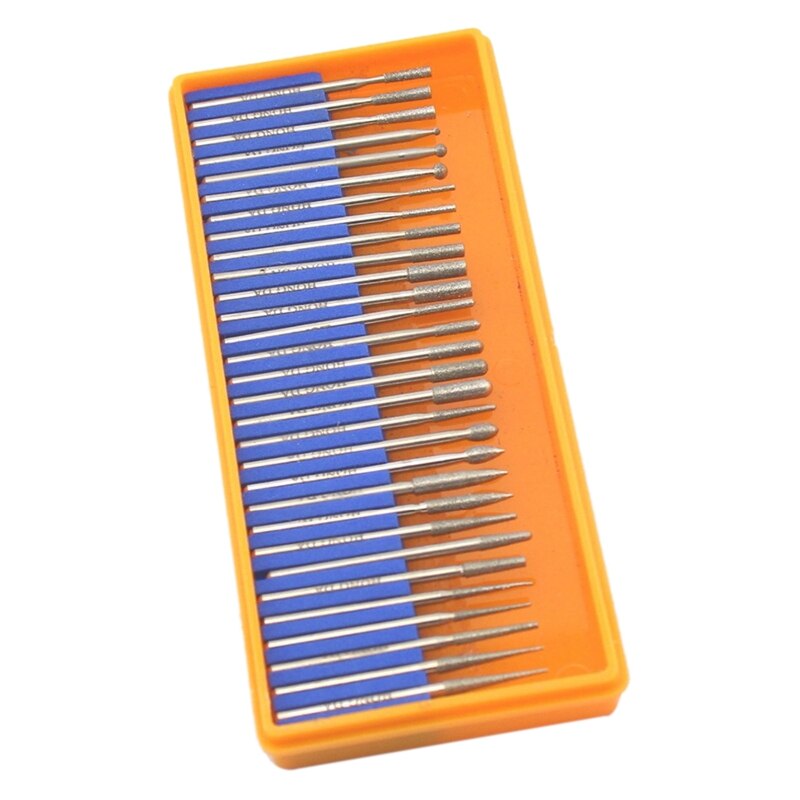 Shgo  -30 stuks diamant slijpkopset met gecoate freesfrezen, roterende gereedschapsbit met korrel 120, schacht 3mm , 1/8 inch voor dremel-gereedschap