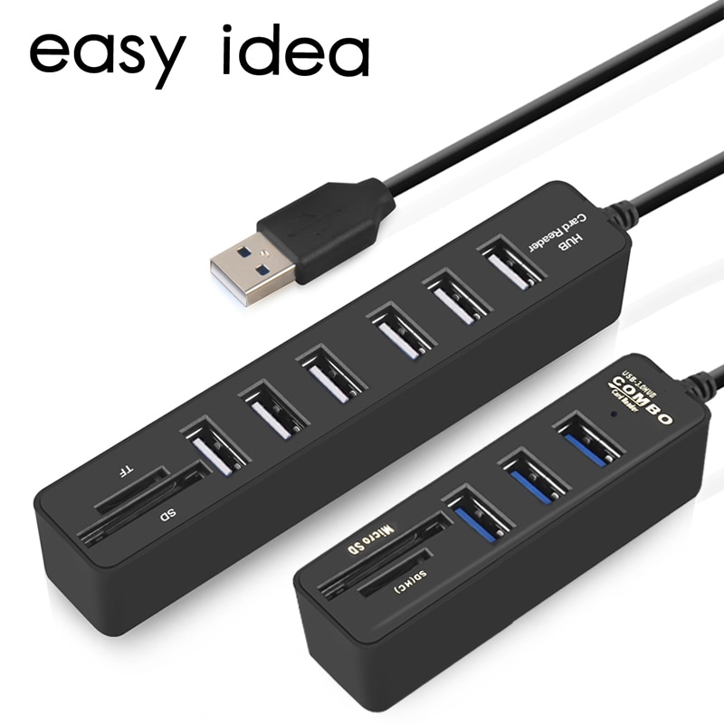 Mini Usb Hub 3.0 Multi Usb 3.0 Hub Usb Splitter 3 Port Hub Met Tf Sd Kaartlezer 6 Poort 2.0 Hab Adapter Voor Pc Accessoires