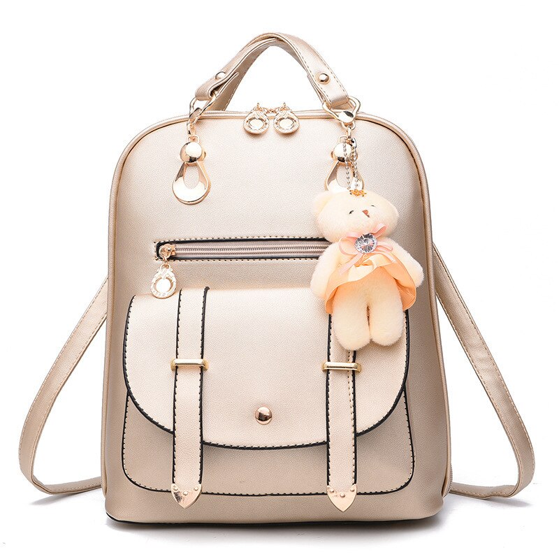 Backpack Women Pu Leather Female Backpacks Teenager Girls Female School Mochila Feminina Rucksack Mochilas Mujer: Gold