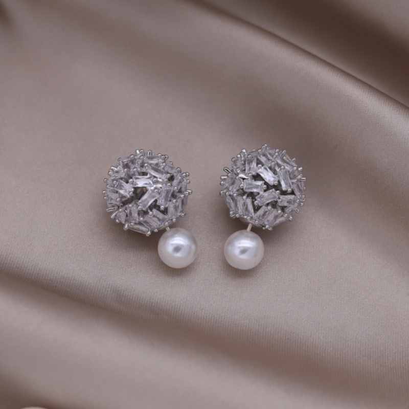 Südkorea neues Modeschmuck 14K vergoldet Biene Zirkon Perlenohrringe elegante Damen tägliche Arbeitsaccessoires: Nachgemachter Rhodium überzogen
