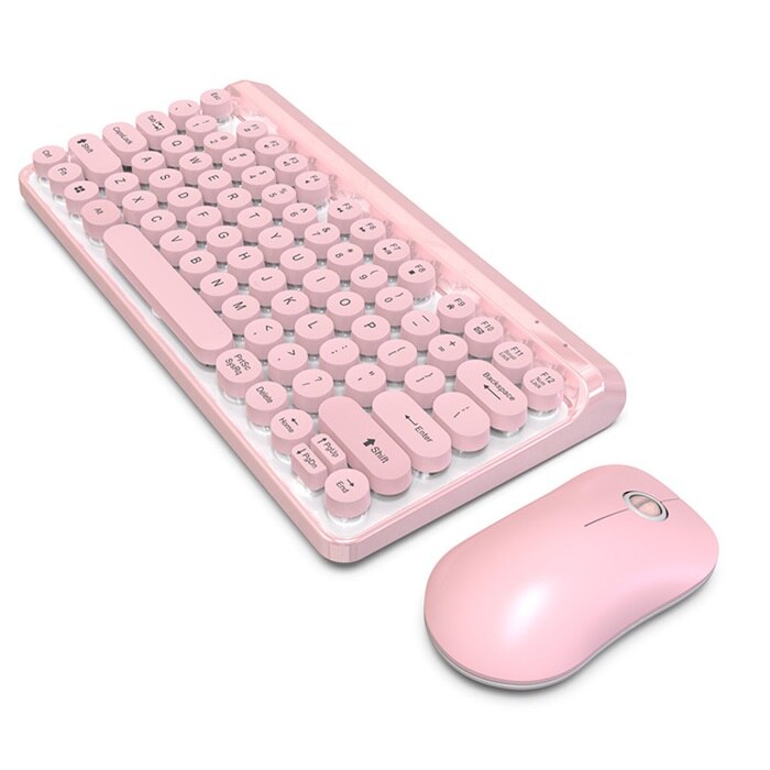 ZERODATE HXSJ V500 77 Key 2.4G Wireless Keyboard and Mouse Set Round Keycap,Ultra-thin Energy Saving Mouse: pink