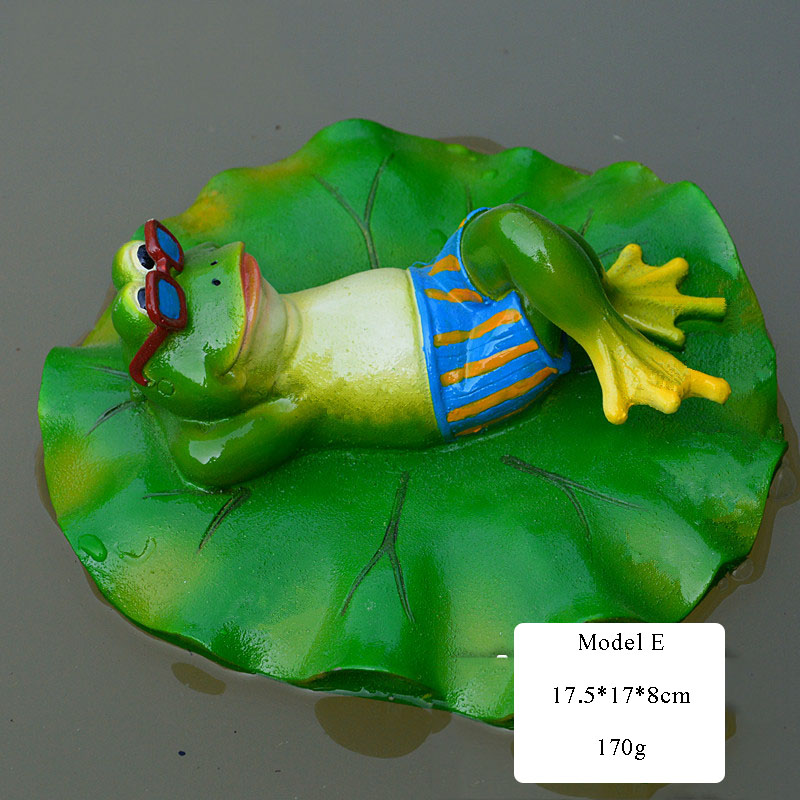 Resin Floating Bamboo raft Frog Statue duck Sculpture Outdoor Garden Pond Decorative Home Fish Tank Garden Decor Desk Ornament: K