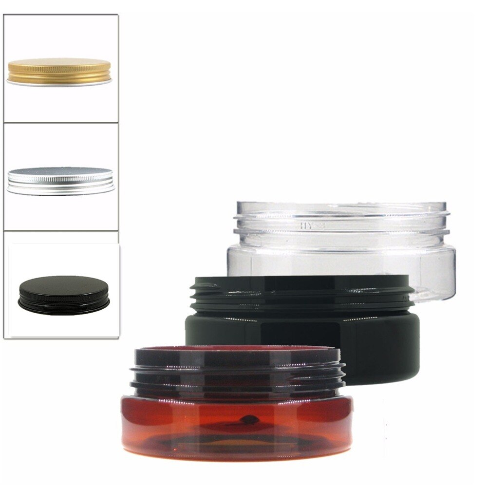 24 stks/partij 50 ml amber/clear/zwart pet jar met schroef aluminium cap, plastic pot, cosmetische Pot, plastic container, fles
