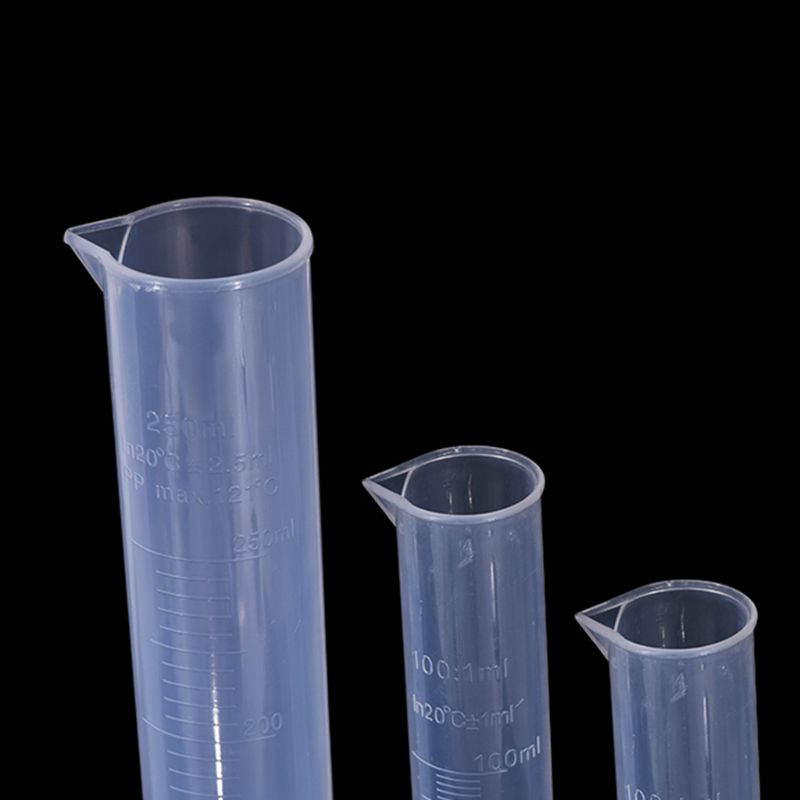 5 st klarplast graderad cylinder , 10, 25, 50, 100, 250ml,  med 2 plastbägare & 1 cylinderborste