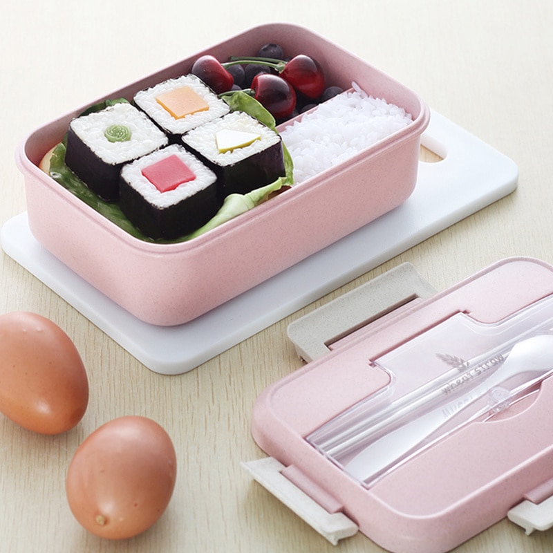 Draagbare Voedsel Opslag Container Magnetron Lunchbox Tarwestro Servies Kinderen Kids School Office Bento Box Organizer