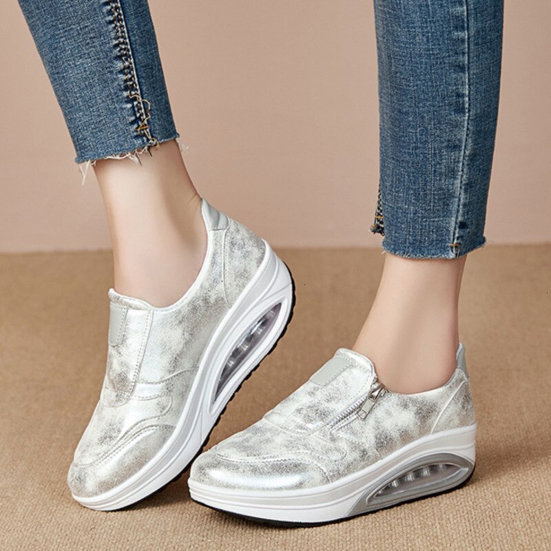 Platform Sneakers Waterproof Thick Bottom Height Increasing Casual Women Rocking Shoes Shock Absorber Outdoor Rocking Shoes