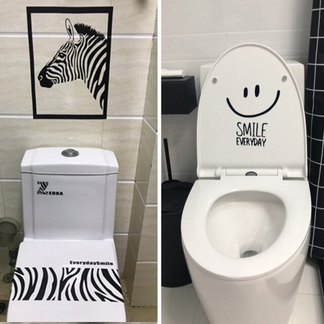 Zebra Cartoon PVC Waterproof Toilet Sticker Nordic Funny Animal Wall Decor Bathoom Home Decoration Removable Wallpaper: B