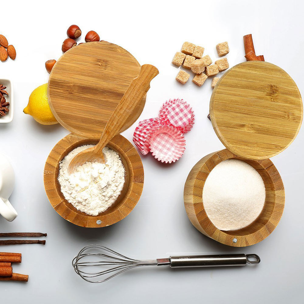 , coctelera de sal Natural de bambú para cocina, botella de especias para el hogar con caja de almacenamiento con tapa, accesorios de cocina, tarro de condimento de madera
