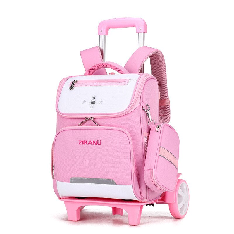 Verwisselbare Kinderen Trolley Schooltas 2/6 wielen ZIRANYU Kids Wheeled tas Nylon Waterdichte Reistas Mochilas: big wheels pink