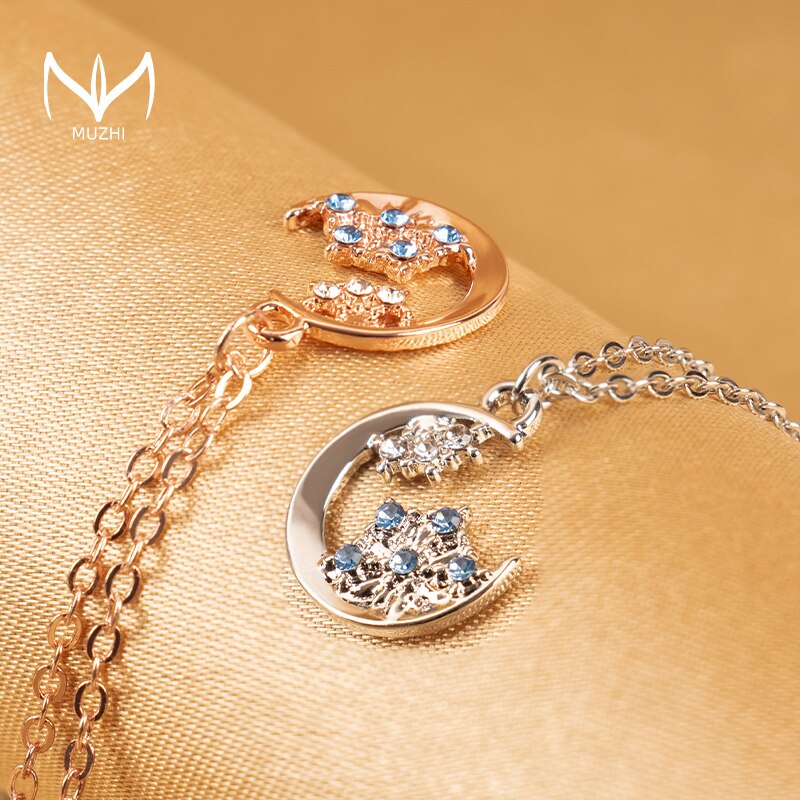 Muzhi Mode Eenvoudige Sneeuwvlok Maan Hanger Ketting Voor Vrouwen Titanium Stalen Ketting Zirkoon Ketting Vrouwelijke Bruiloft Sieraden