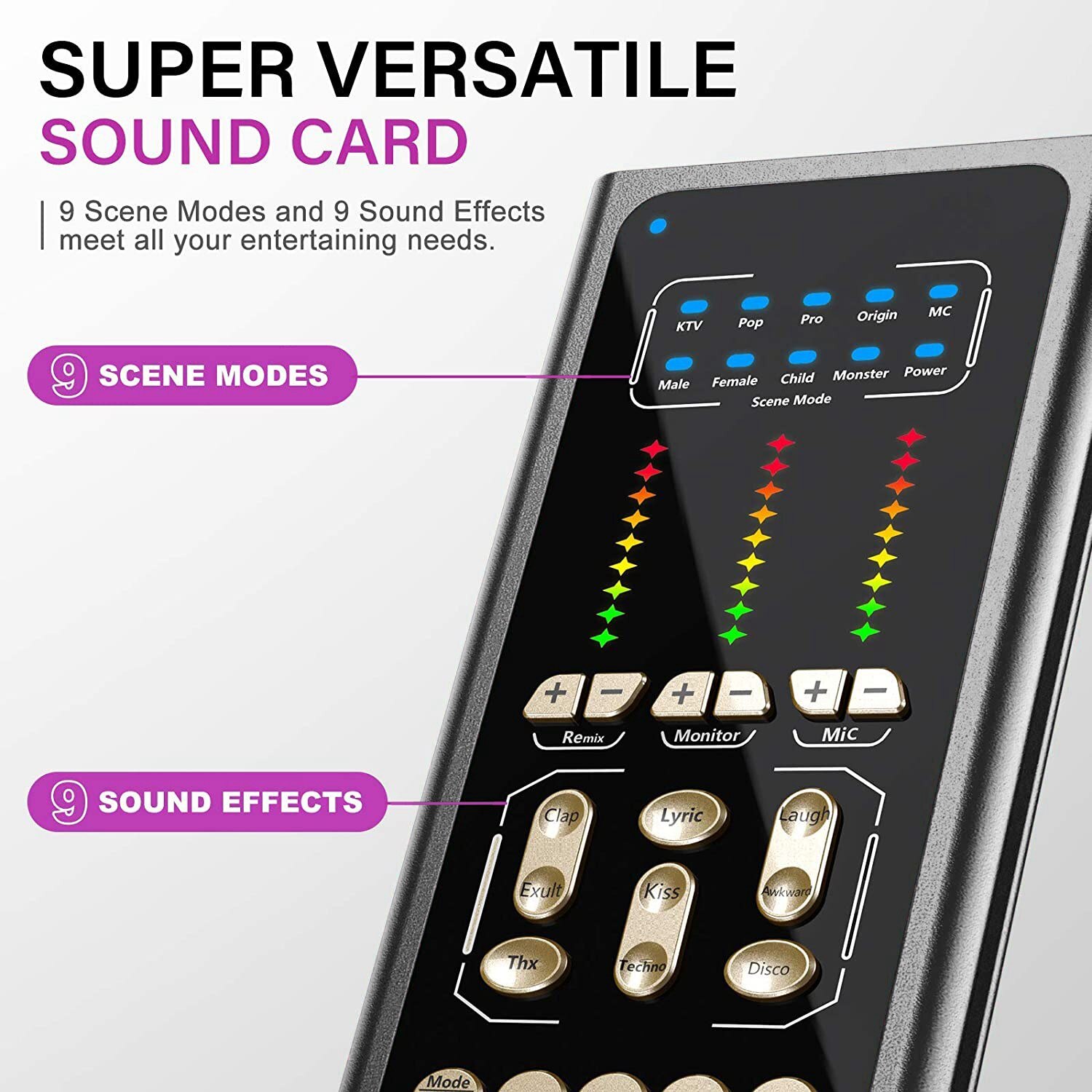 Bluetooth Voice Changer Sound Card Camouflage Modulator with Adjustment Function and 9 Different Sound Effects