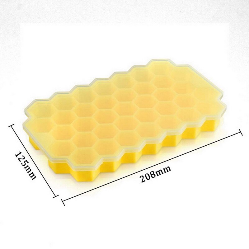 Cavity Ice Cube Tray Honeycomb Ice Cube Mold Food Grade Flexible Silicone Ice Molds for Whiskey Cocktail/: yellow With Lid