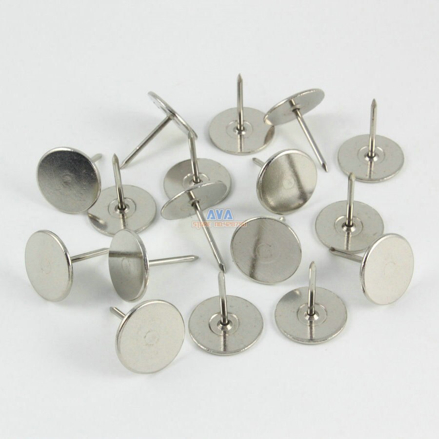 100 stycken 15 x 18mm silver platt klädsel stift spikar