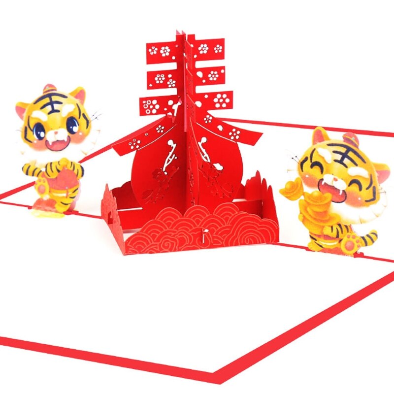 Carte Pop-Up chinoise 3D de nouvel an 2022, cartes de vœux de tigre mignonnes avec enveloppe pour fête du Festival de printemps, décoration, fait à la main