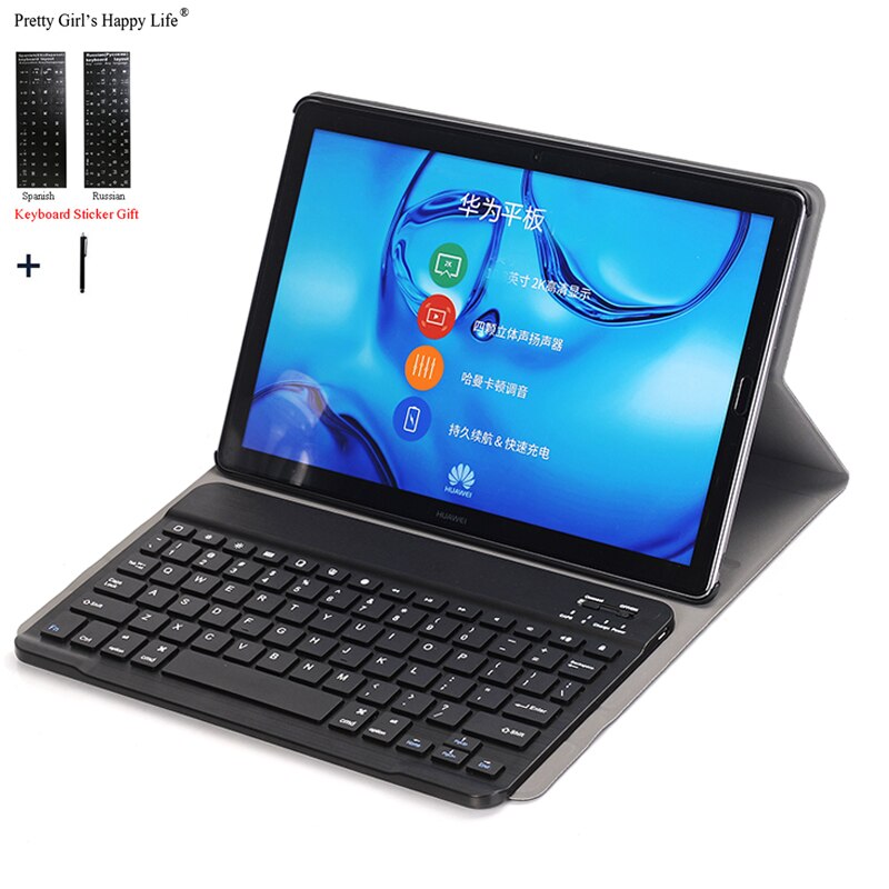 Étui pour huawei matepad 10.4 '', honor 3-al00 w09/ 10.4/  v6 pad pro 10.8 '', clavier wi-fi bluetooth détachable, housse en cuir + stylet