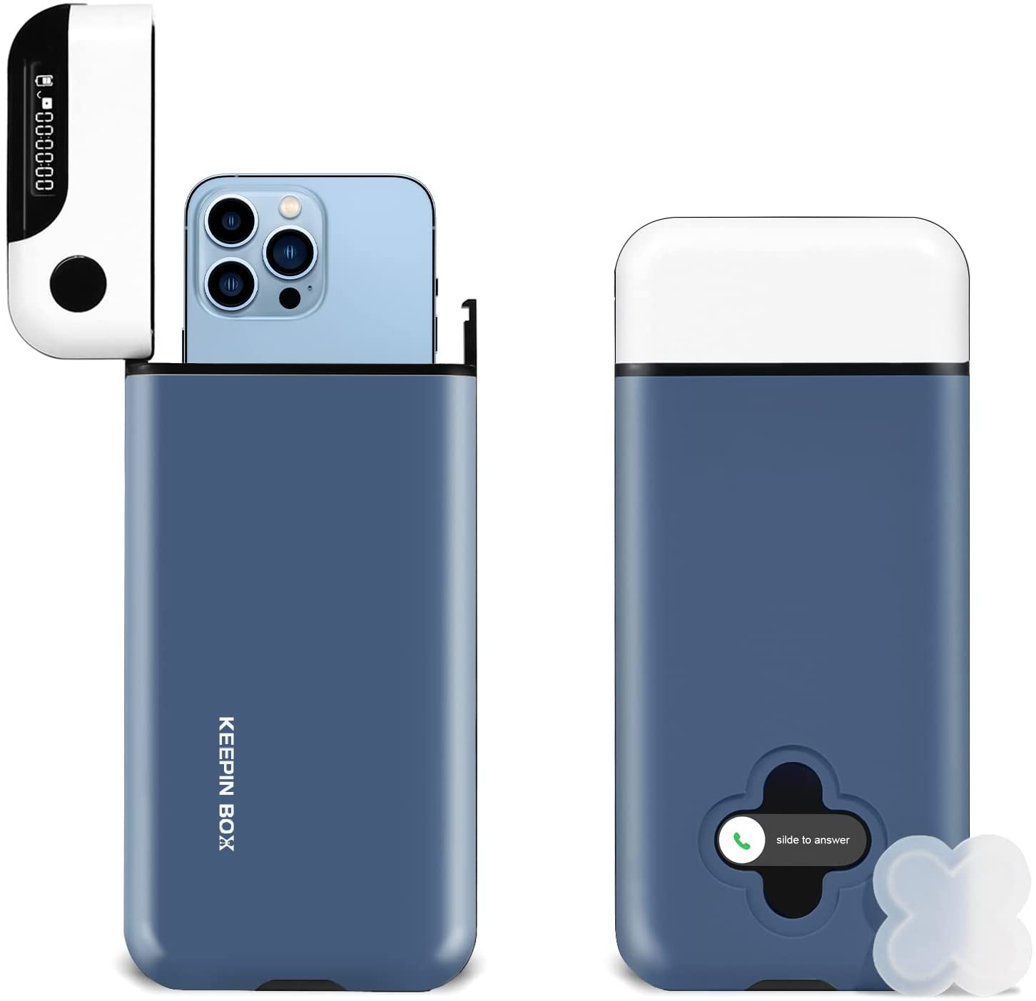 Caja de bloqueo de teléfono móvil con temporizador para iPhone y Android, ayuda a ser auto-manejado y enfocado, previene la intoxicación del teléfono: Azul oscuro