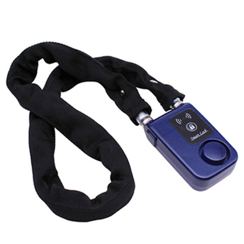 Super intelligent telefon app kontroll smart larmlås vattentätt 110db larm cykellås utomhus stöldskydd: Blå stålkedja