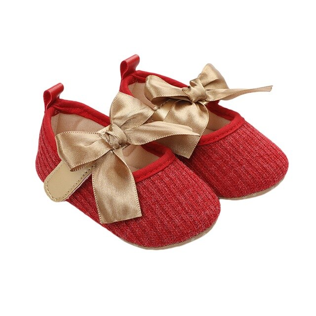 Newborn Princess Bowknot Shoes, Infant Hollow Out Prewalker with Hook and Loop (White, Grey, Pink, Red, Black): Red / 13-18 Months