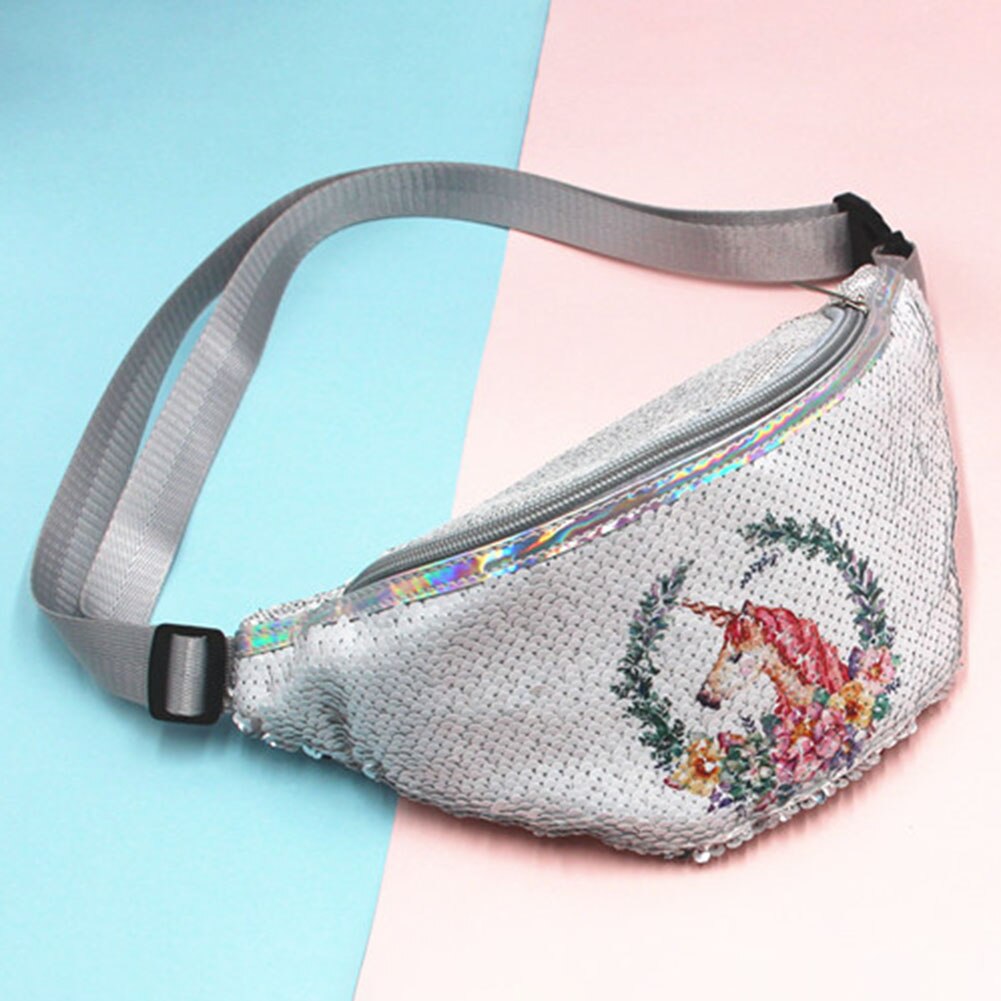 Kids Sequins Printing Unicorn Waist Bag For Women Fanny Packs Girls Shoulder Bag Travel Mobile Phone Bags: BG3354H04