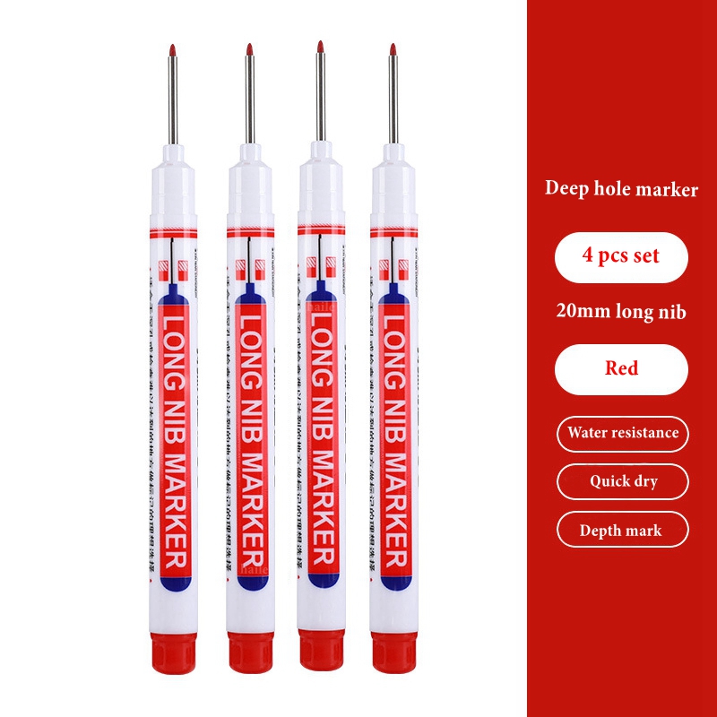 Haile Deep Hole Long Nib Multi-Purpose Marker Pens Waterproof Mechanical Carpentry Bathroom Woodworking Construction Marking Pen: black
