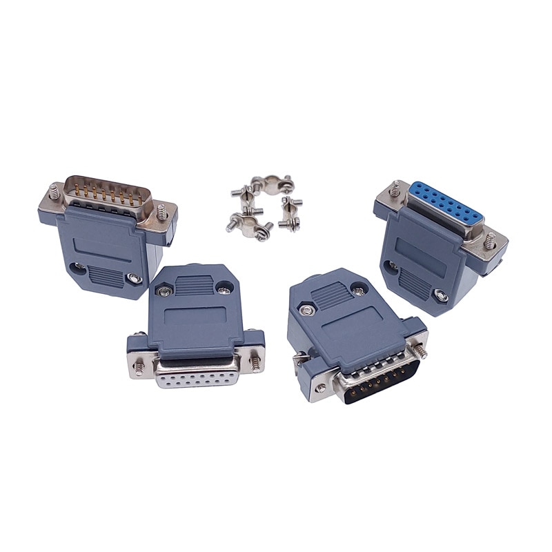 Connecteur DB15 à 2 rangées, trou/broche femelle mâle, adaptateur de prise, en laiton argenté doré, D SUB DP15 + coque en plastique