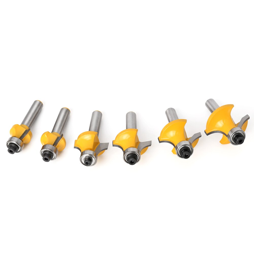 6pc 8mm Corner Round Over Router Bit with Bearing for Wood Woodworking Tool Tungsten Carbide Milling Cutter