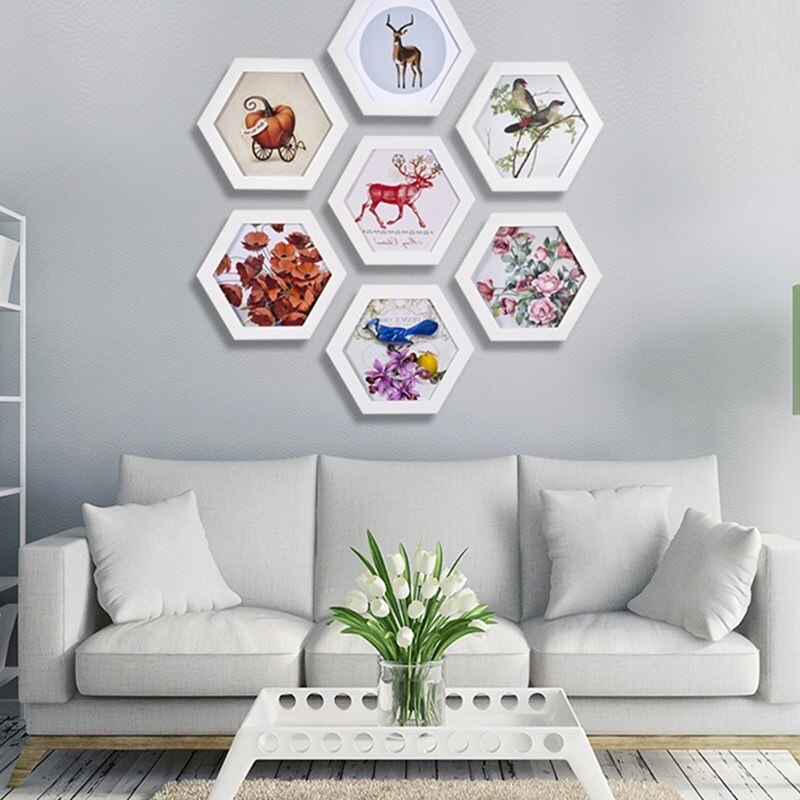 Hexagon Fotolijsten Wandmontage Fotolijst Familie Foto Display Woonkamer Slaapkamer Tv Achtergrond Decoratie Cadre Foto