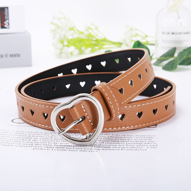 Sweetheart Buckle with Adjustable Ladies Luxury Brand Cute Heart-shaped Thin Belt Punk Belts: 15