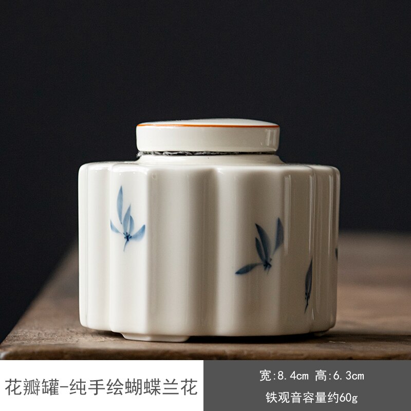 Caddie à thé orchidée peint à la main, pot en céramique scellé, boîte à thé Portable, réservoir de stockage, conteneur de thé, boîte à bonbons: 8.4x6.3cm