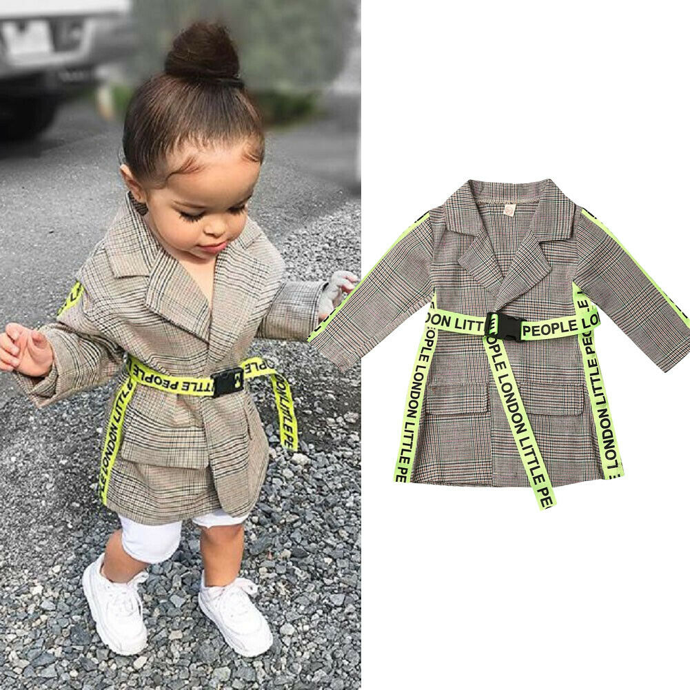 Kleinkind Baby Mädchen Winter Warme Mantel Jacke Belted Lange Hülse Mantel Jacke Formale Outwear Kinder Mädchen Plaid Drucken mäntel