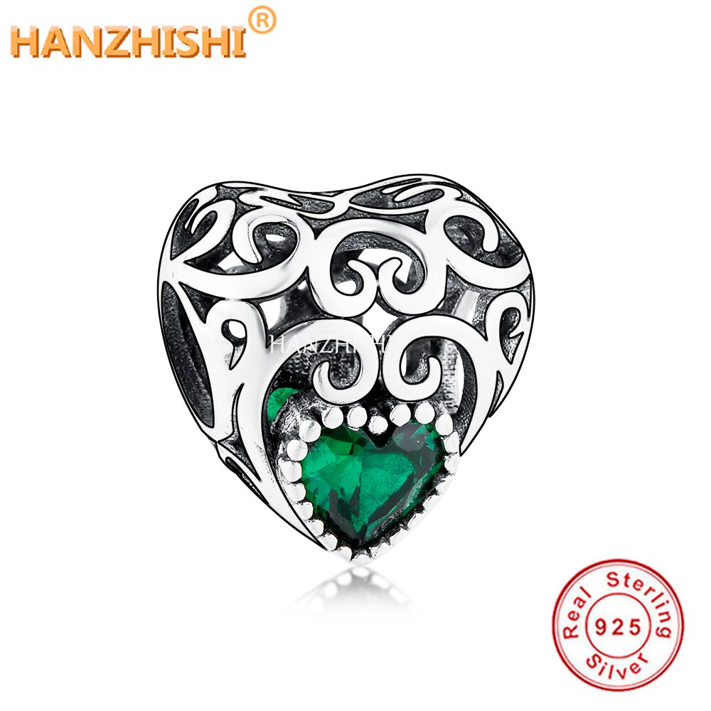 Durchbrochene herzanhänger, passend für originelle halsketten und armbänder, diy-schmuckherstellung für frauen, 925 sterlingsilberperlen, grün, klare kristallperlen: Q1863