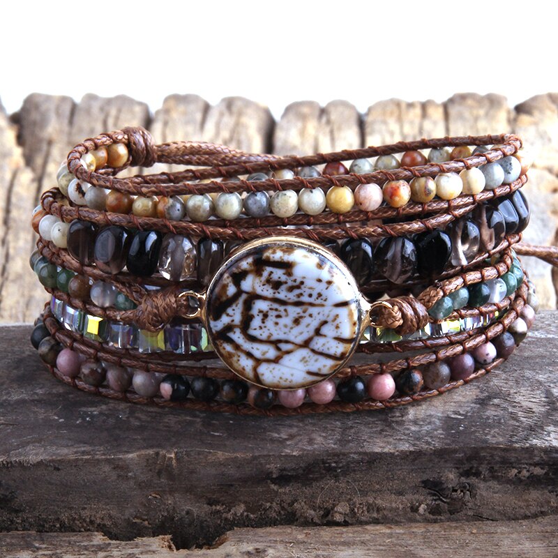 RH Bohemia Jewelry Beaded Bracelet Stone Aga Charm 5 Strands Wrap Bracelets