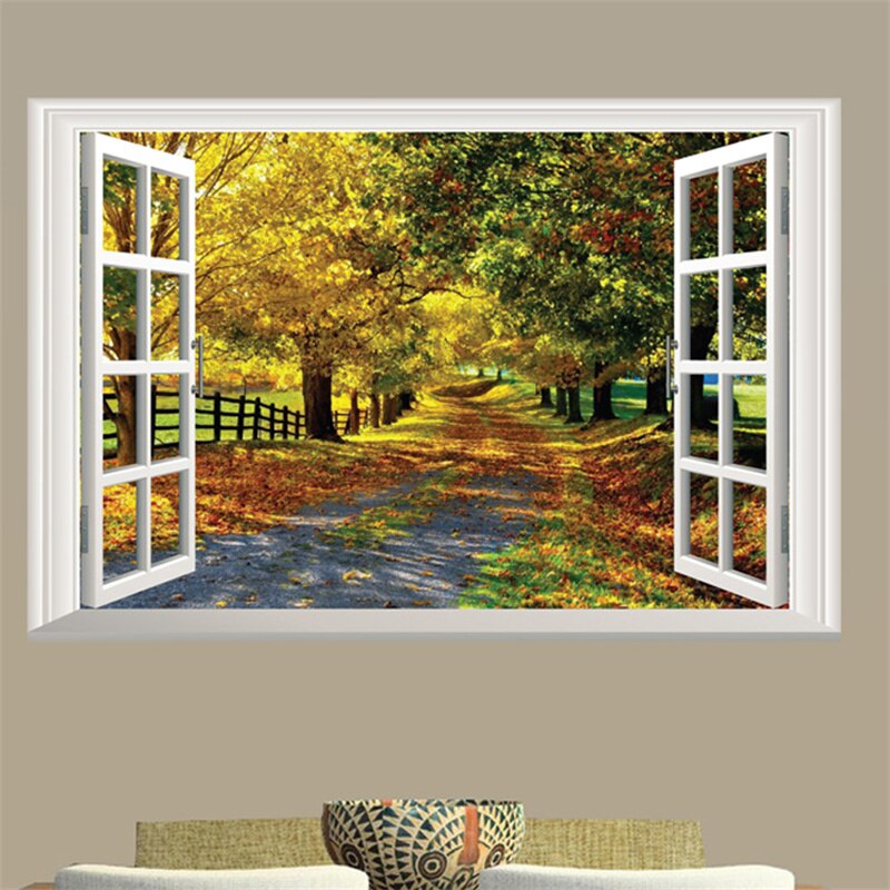3D Lavender Sakura Castle Window Wall Sticker Home Decor Poster Living Bedroom Corridor Kitchen Scenery Vinyl Decals Paper