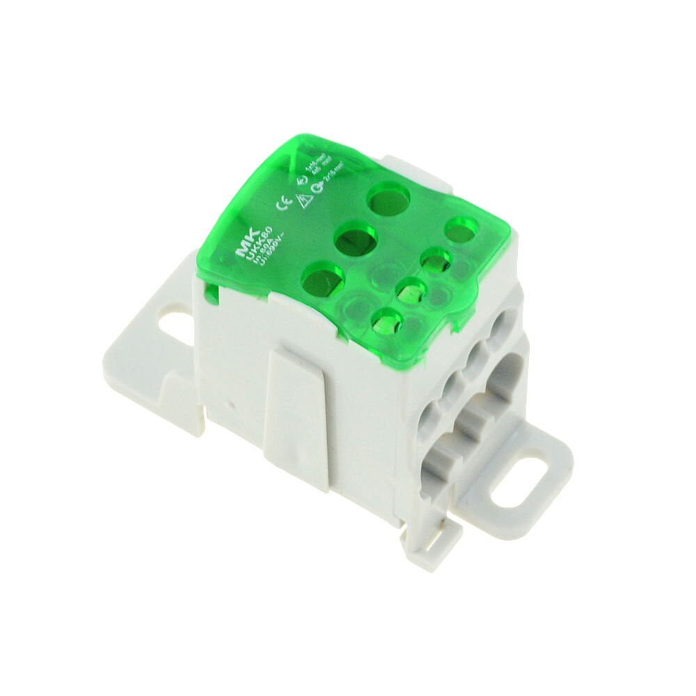 Color UKK80A Terminal Block 1 in many Out Din Rail distribution Box Universal Electric Wire Connector IN 80A UI 690V 1000V AC/DC: Green