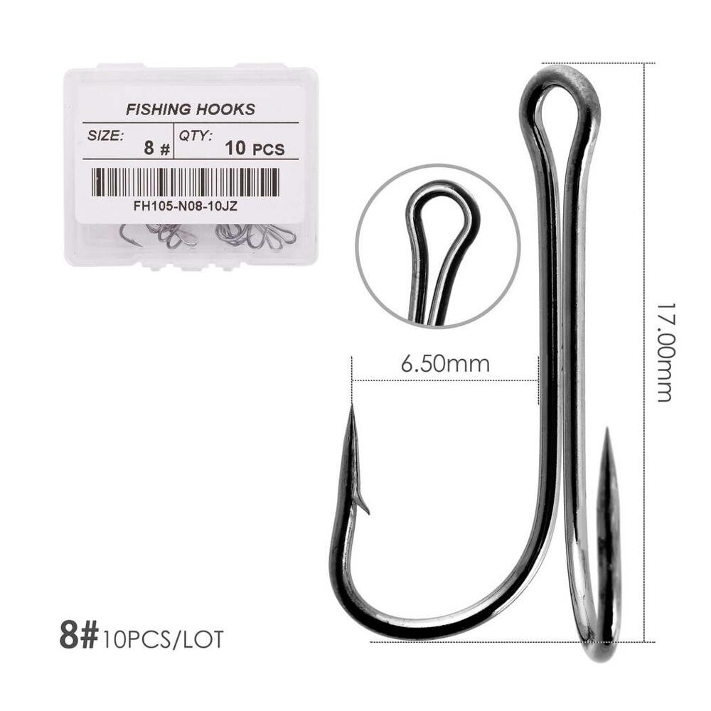 10pc / Box Long Shank Double Fishing Hook Weedless Fishing Hooks Fly Tying Duple Fishhook Jig Bass Fishing Tackle For Soft Lure: Size 8