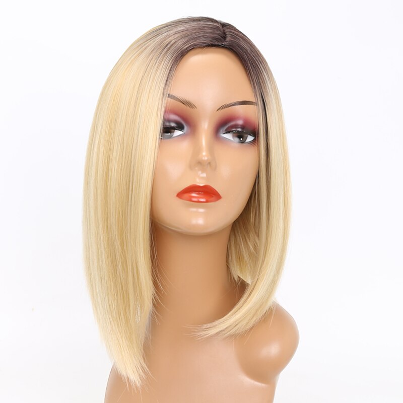 Miss Pruik Korte Rechte Ombre Roze Hittebestendige Bob Pruik Voor Vrouwen Zwart Ombre Kleur Synthetisch Haar