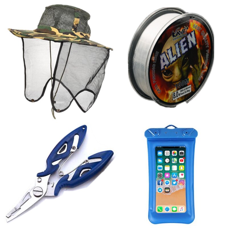 Rod Reel Set Fishing Rod and Reel Combo Full Kit Line Lures Hooks Hat Plier Phone Case Carrier Bag