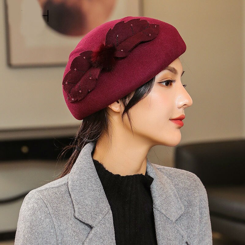 Sombreros tiroleses de mujer elegantes y femeninos, sombreros de fieltro a la de invierno para mujer, gorros de fieltro con flores, gorra tipo pastillero, sombreros de lana 100% Australia
